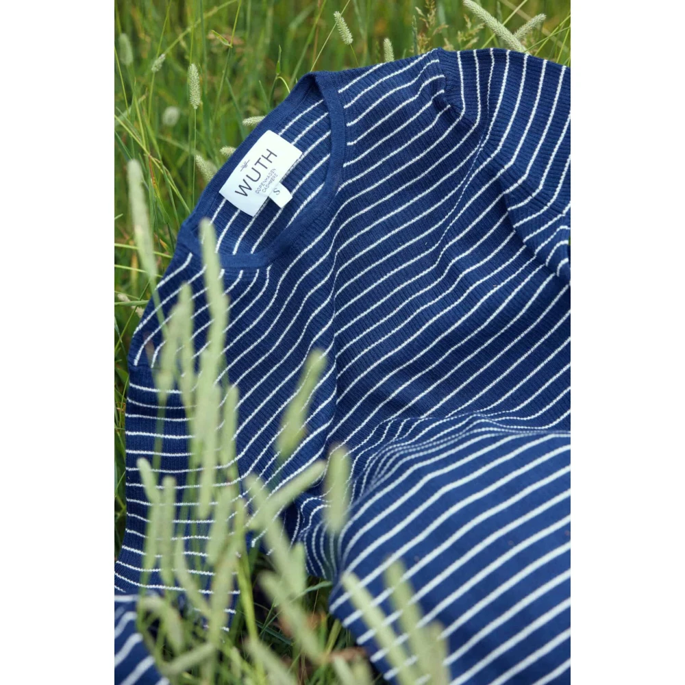 Wuth Gestreepte Zijde Kasjmier Navy Cream Blouse Blue Dames