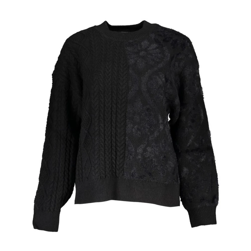 Desigual Women's Black Round-Neck Knitwear,, Contrast Detail Turtleneck Jumper Large