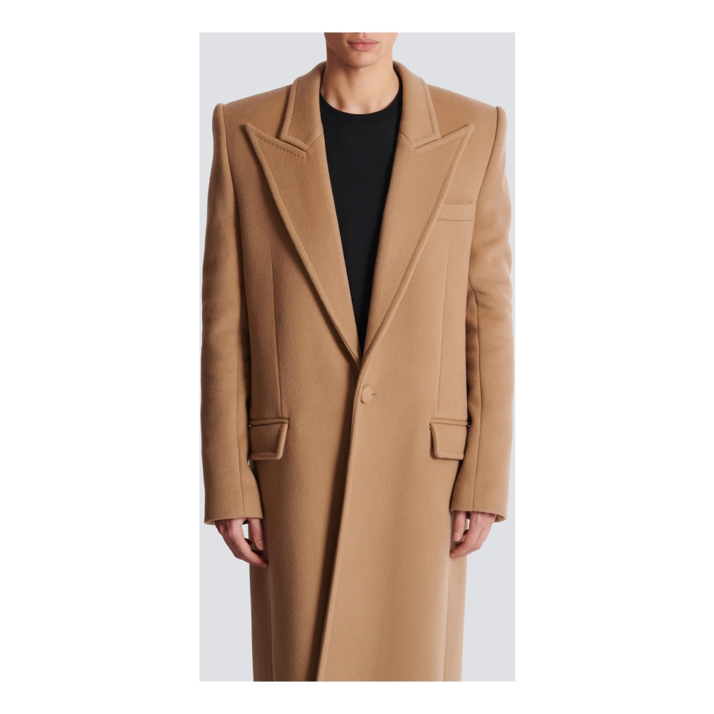 Balmain Lange Jas van Wol en Kasjmier Brown Heren
