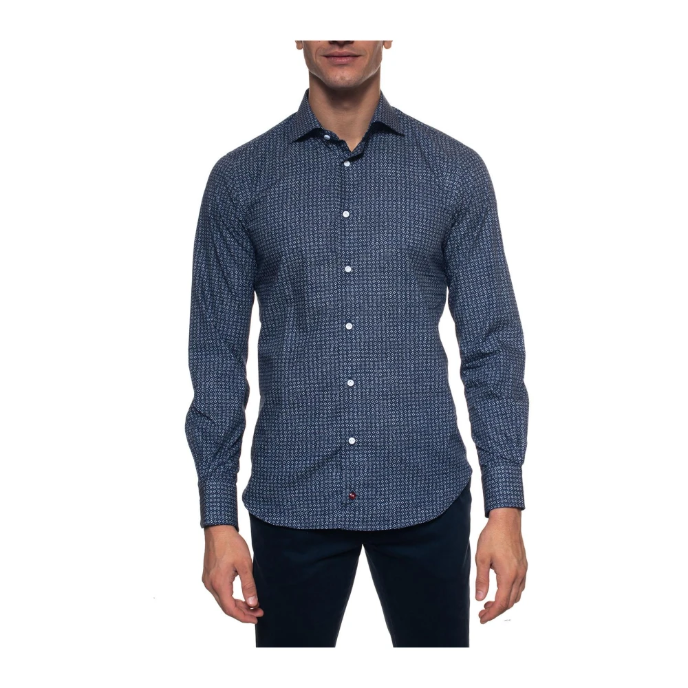 Càrrel Bloemen Franse Hals Casual Shirt Blue Heren