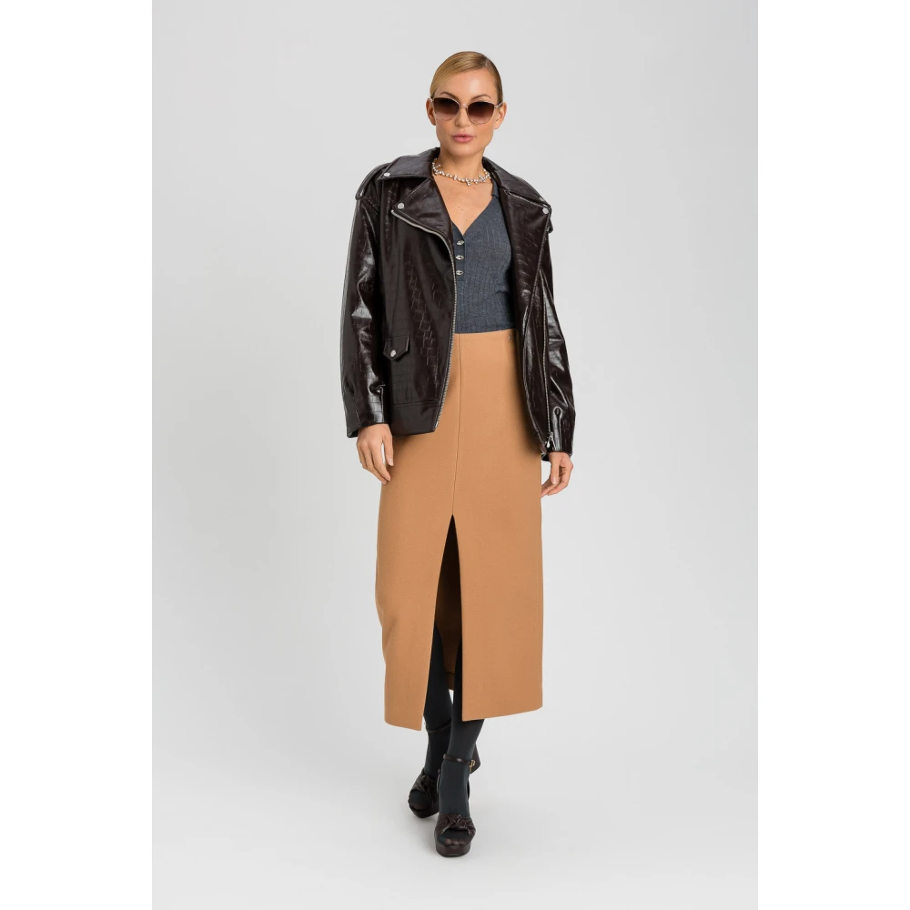 Twinset Kameel Rok met Voor Split Brown Dames