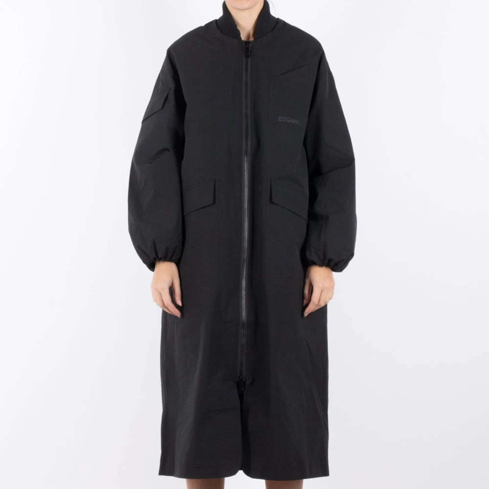 Ganni Zwarte Polyester Jas Black Dames