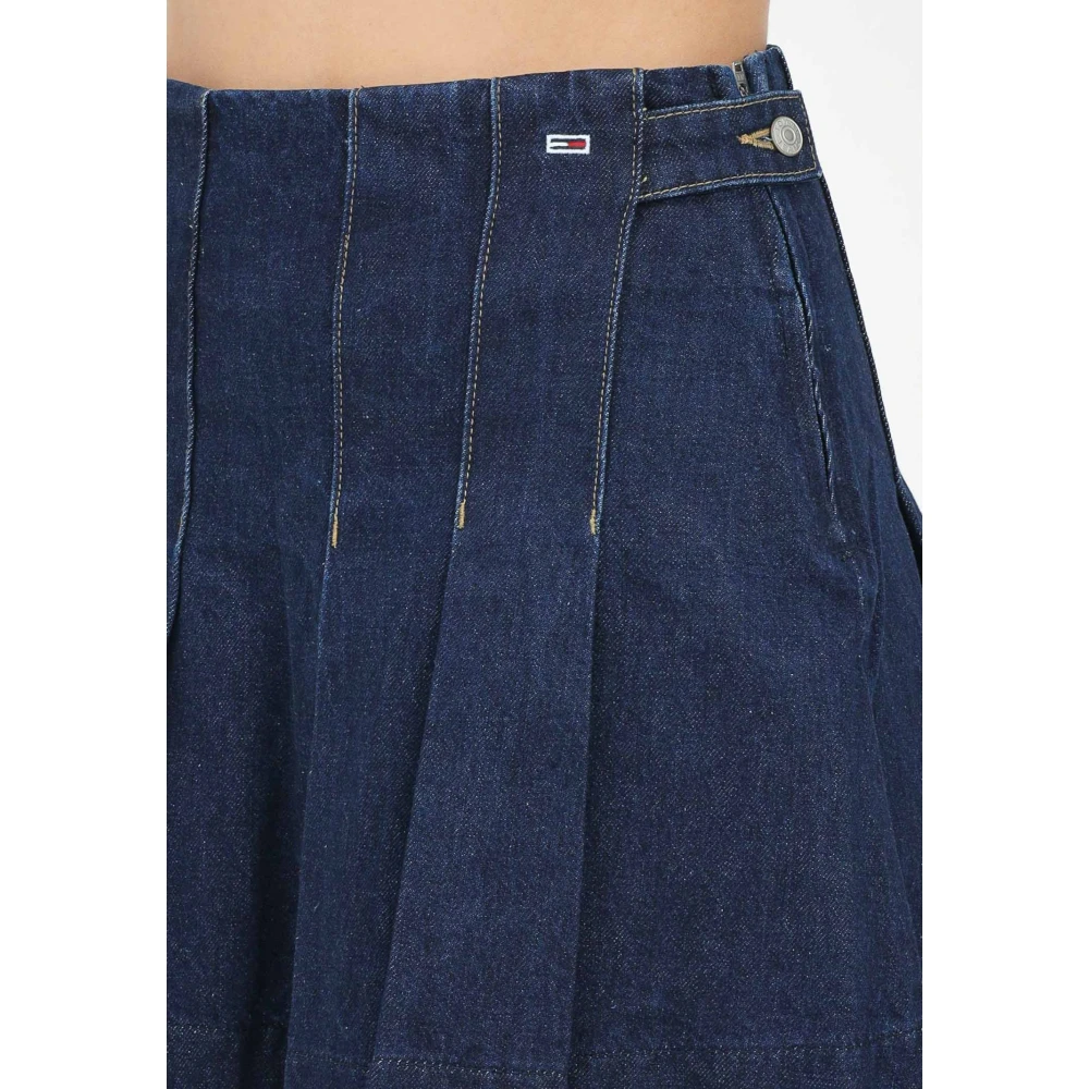 Tommy Jeans Donkerblauwe Denim Geplooide Rok Blue Dames