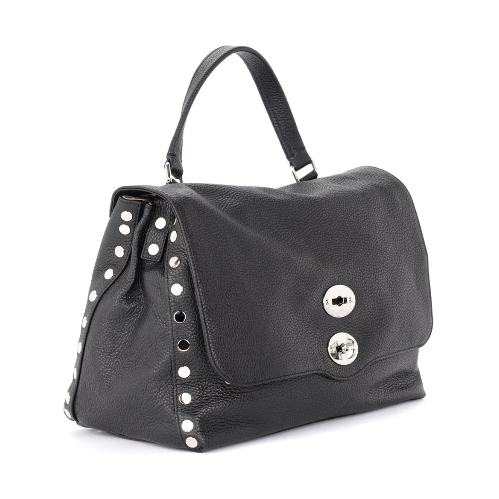 Zanellato Zwarte Gehamerde Leren Schoudertas Black Dames