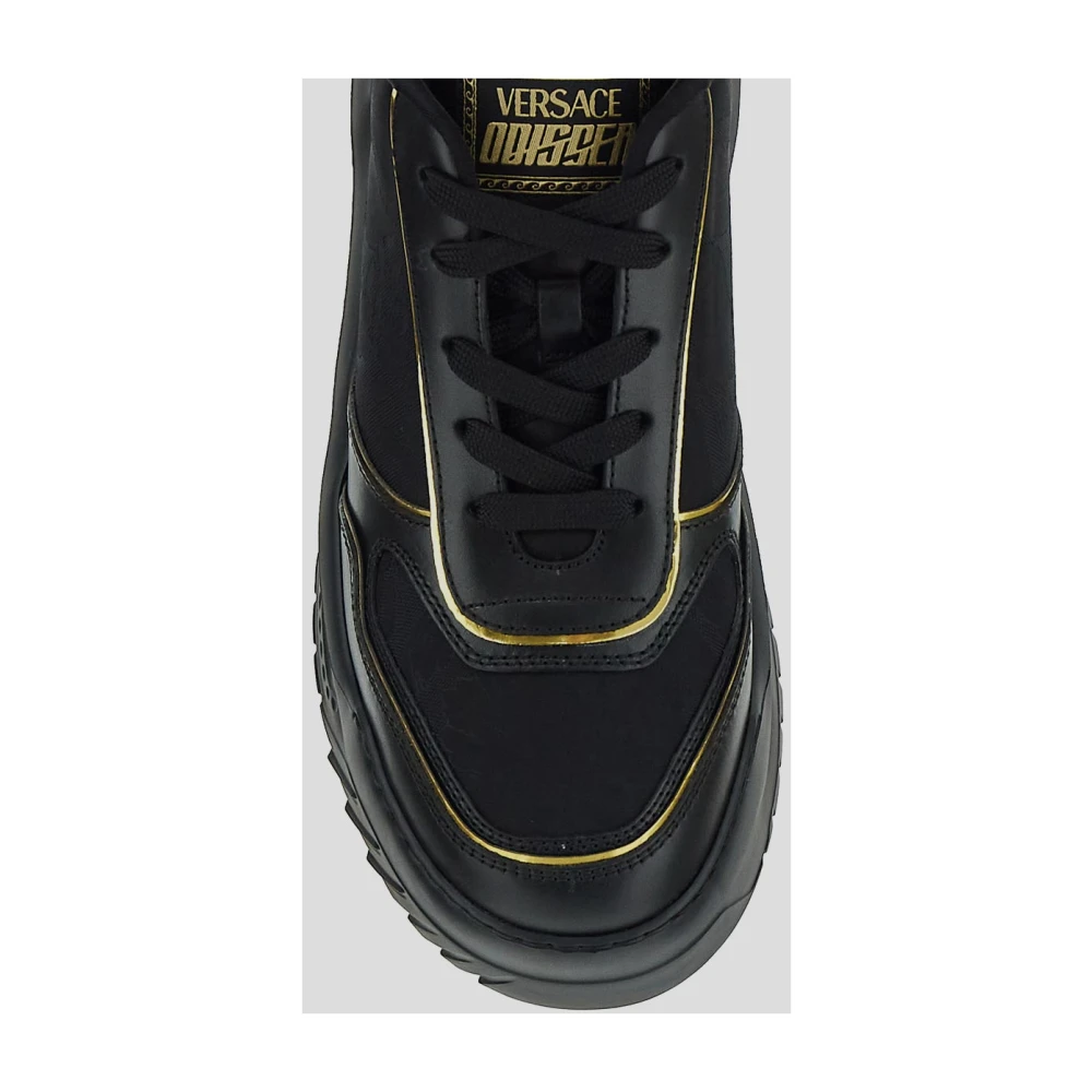 Versace Zwarte Canvas Sneakers met Goudkleurige Inzetstukken Black Heren
