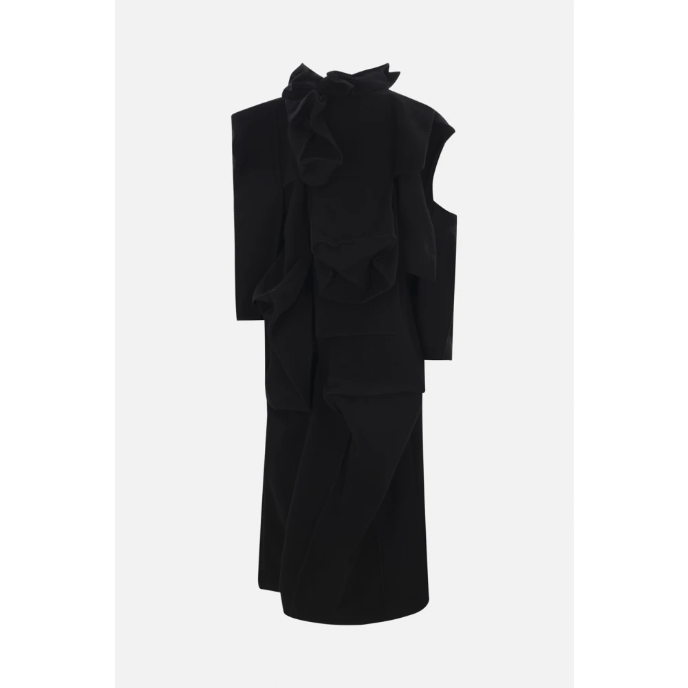Yohji Yamamoto Zwarte wollen jas Asymmetrische stijl Black Dames