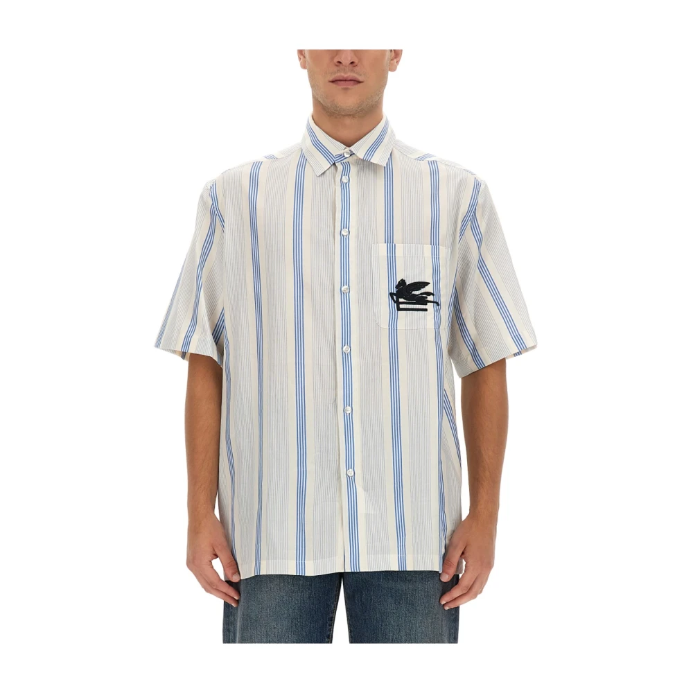 ETRO Katoenen shirt met logo print Blue Heren