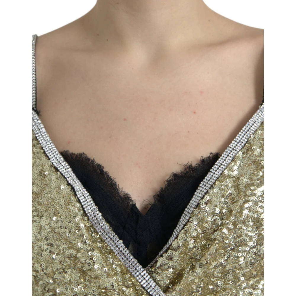 Dolce & Gabbana Gouden Paillet Avondjurk Zijde Mix Beige Dames