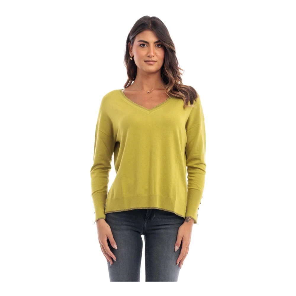 Liu Jo V-hals T-shirt met lurex inzet Green Dames