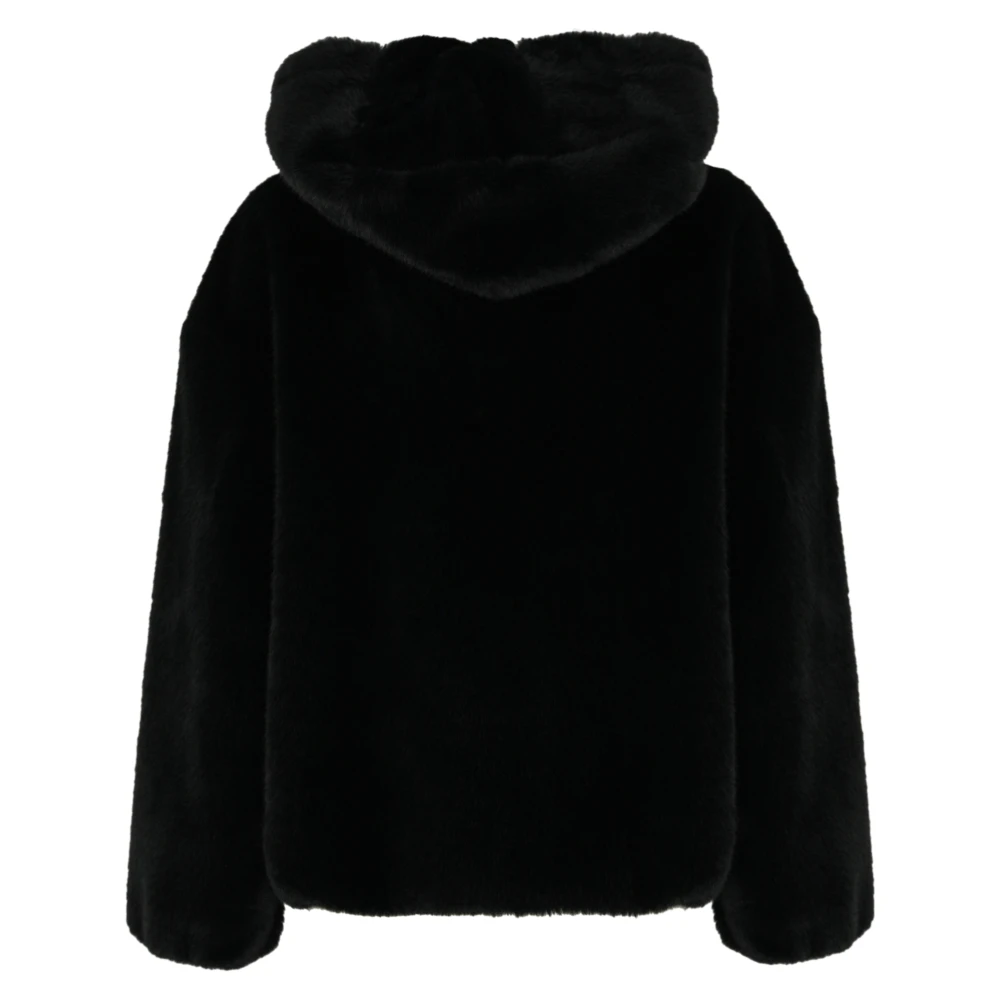 Herno Imitatiebont Zwarte Jas Rits Capuchon Black Dames