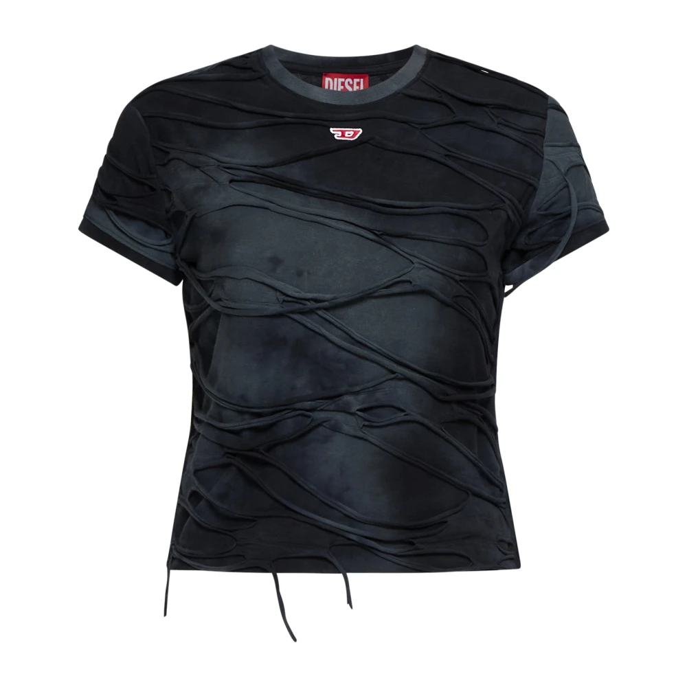 Diesel Distressed T-shirt met rafelige strengen Black Dames