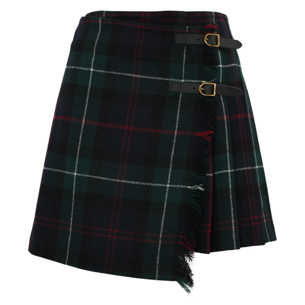 Polo Ralph Lauren Groene Wollen Omslagrok Tartan Franje Green Dames