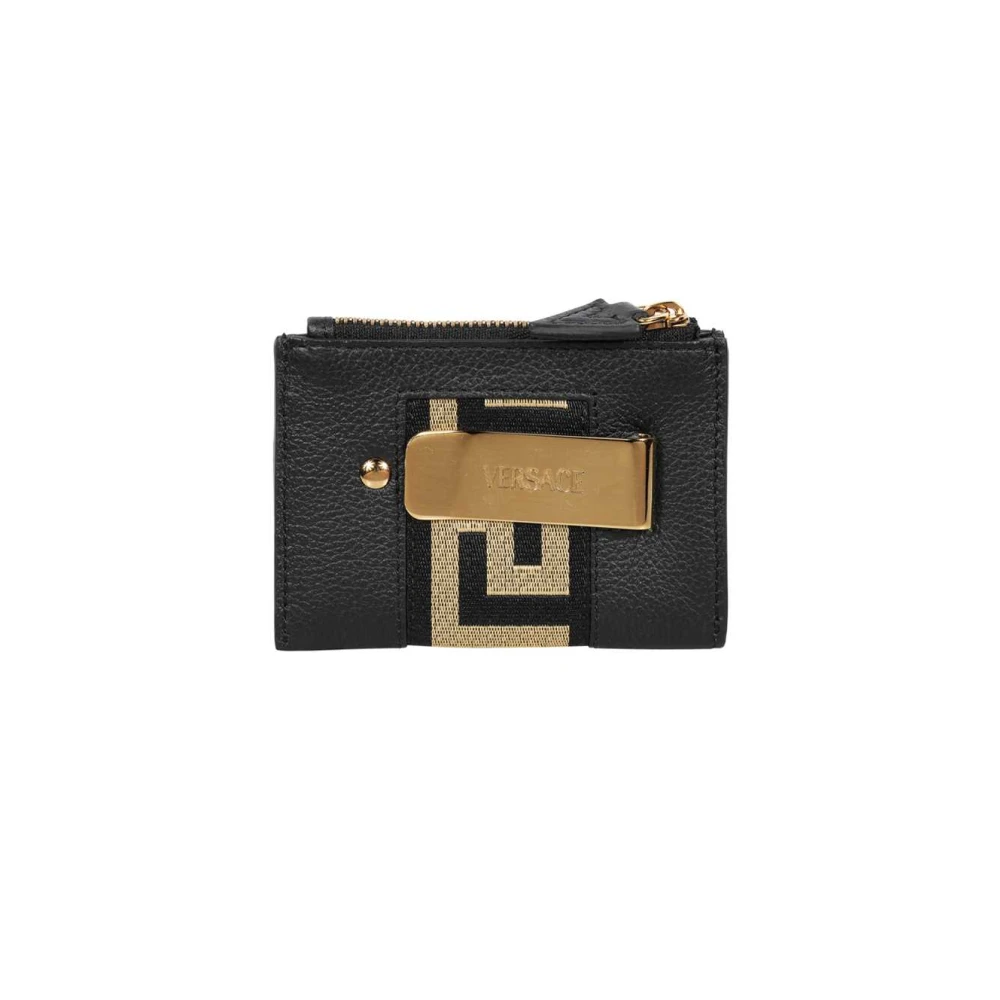 Versace Portemonnee van Kalfsleer met Rits Black Heren