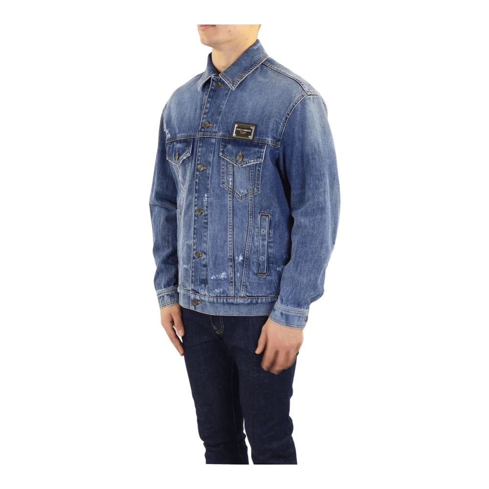 Dolce & Gabbana Heren Denim Jacquet met plaque Blue Heren