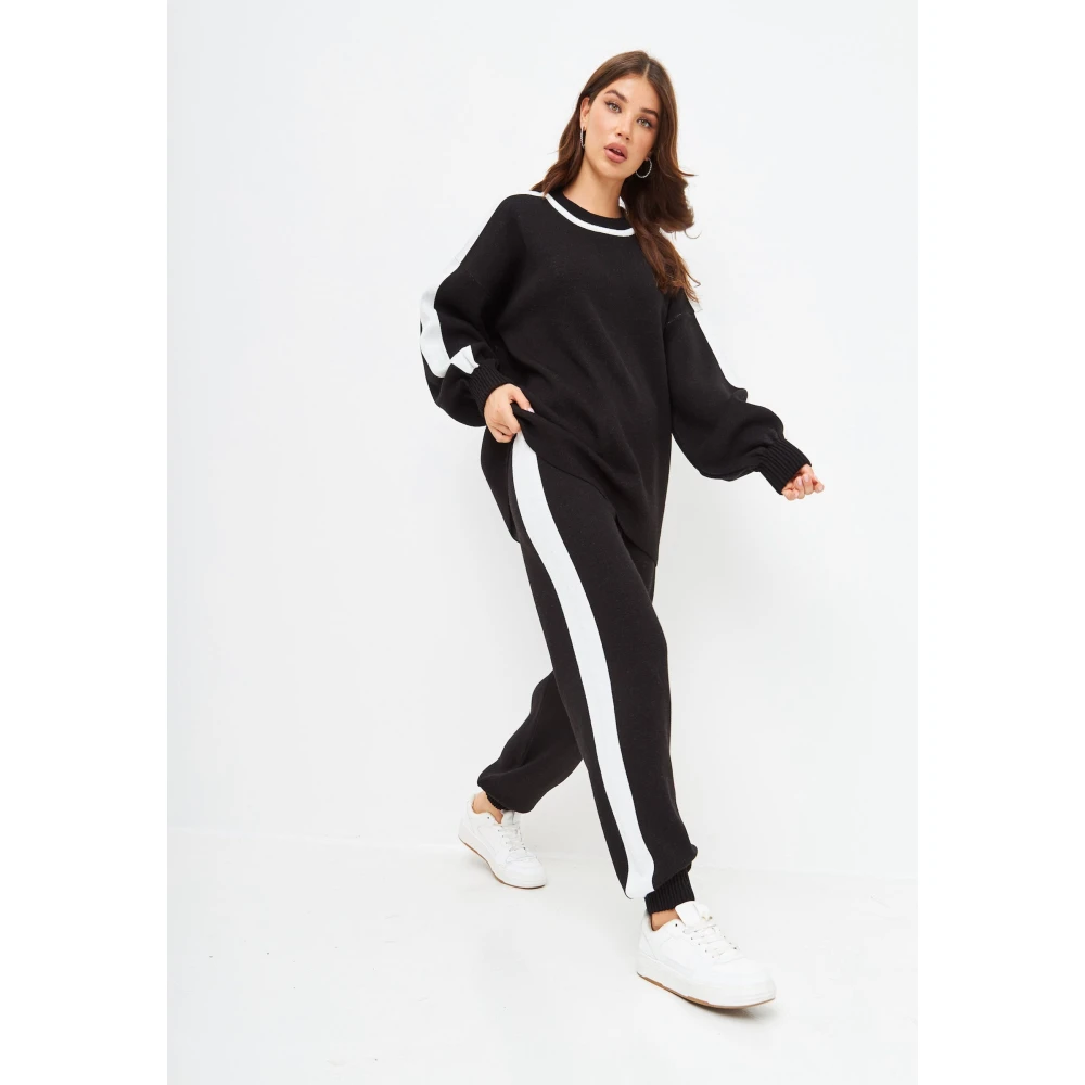 Cesare Gaspari CG Gebreide Jogger set Zwart Wit Black Dames