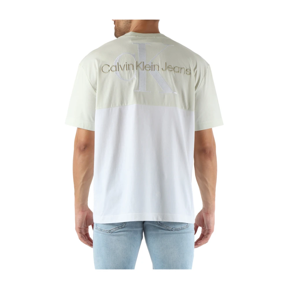 Calvin Klein Jeans Kleur blok katoenen T-shirt met logo borduurwerk White Heren