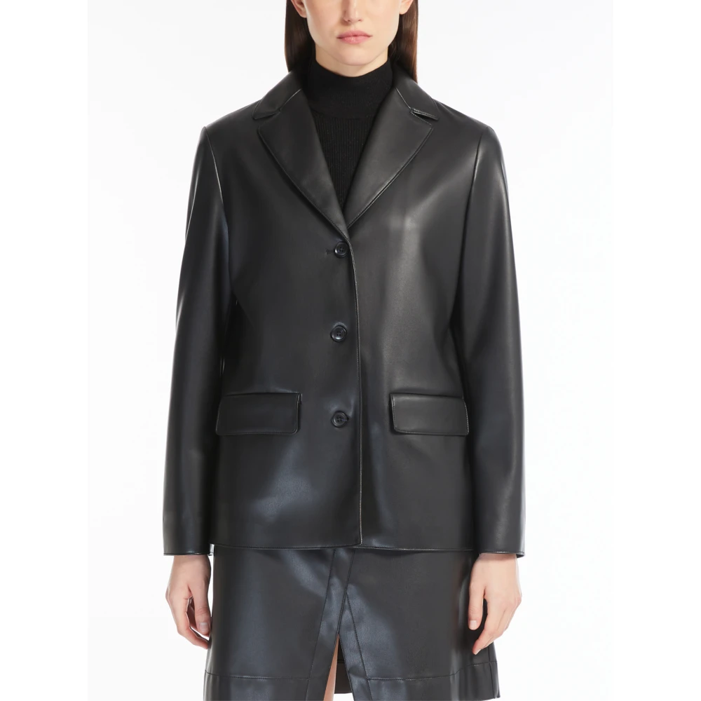 Max Mara Zwarte Jersey Blazer met Revers Black Dames