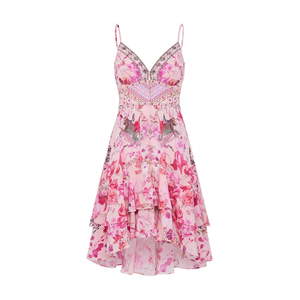 Camilla Botanische Novelle Zijden Frill Jurk Pink Dames