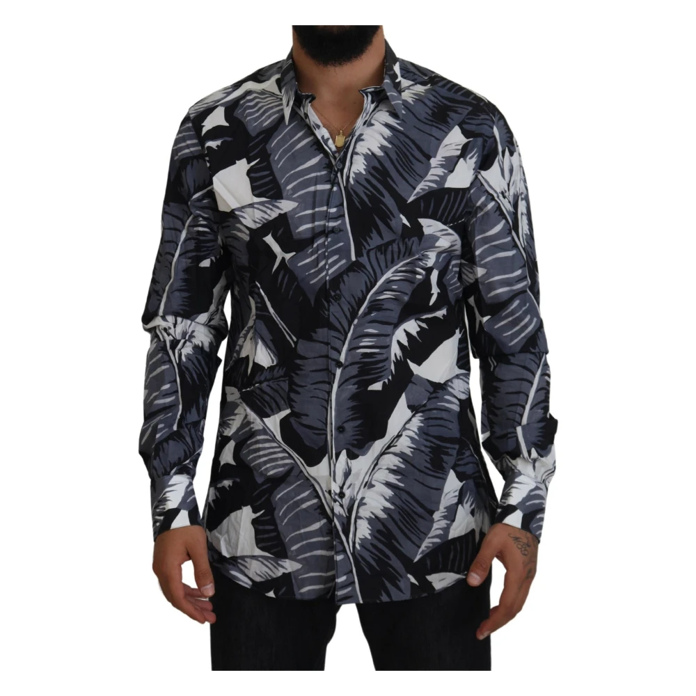 Dolce & Gabbana Multicolor Bananenbladprint Casual Overhemd Blue Heren