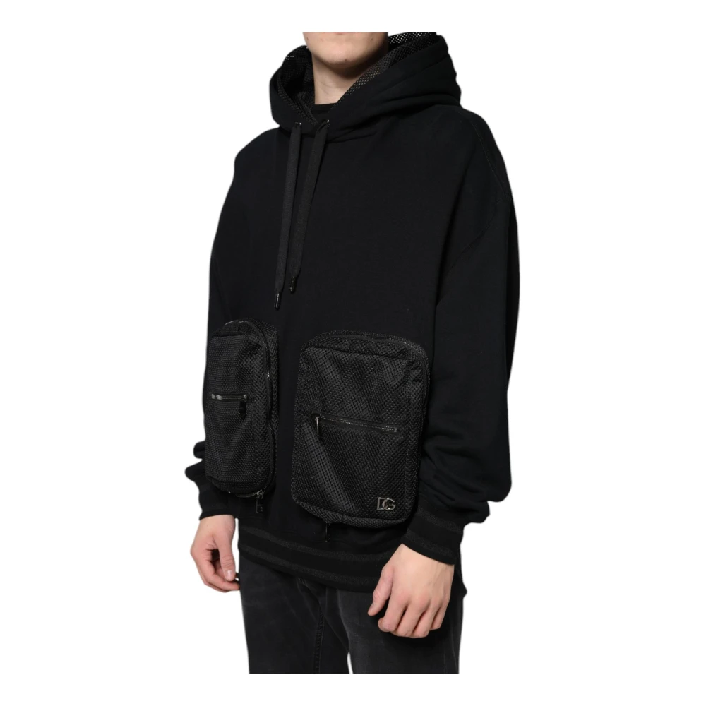 Dolce & Gabbana Zwarte hoodie met logodetails Black Heren