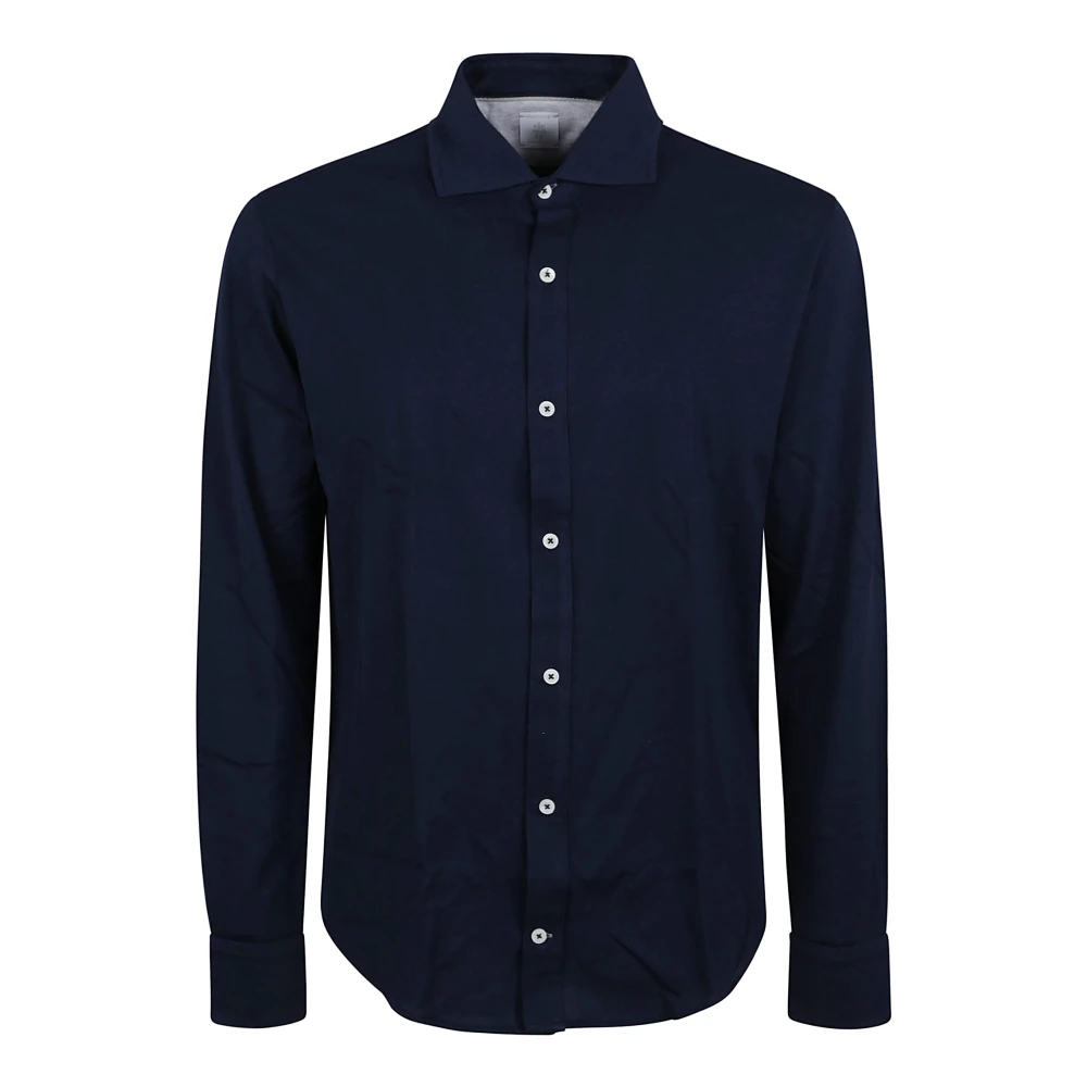 Eleventy Blauw Piqué Overhemd Klassiek Ontwerp Blue Heren