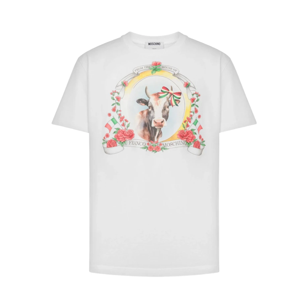 Moschino Hombre Blanca Camiseta Con Estampado Floral