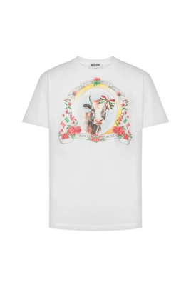 Vit Ko Grafisk Blommig T-shirt