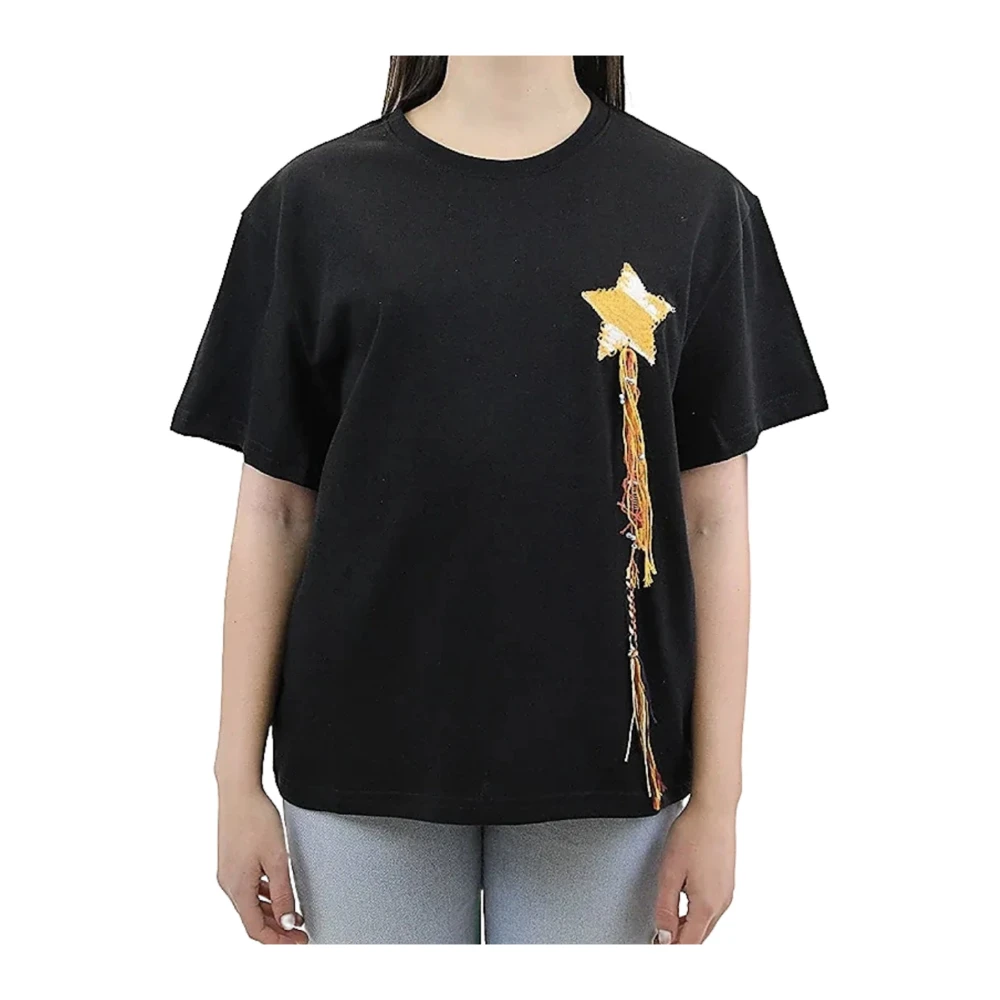 Akep Stella Zwart Geborduurd T-Shirt Black Dames