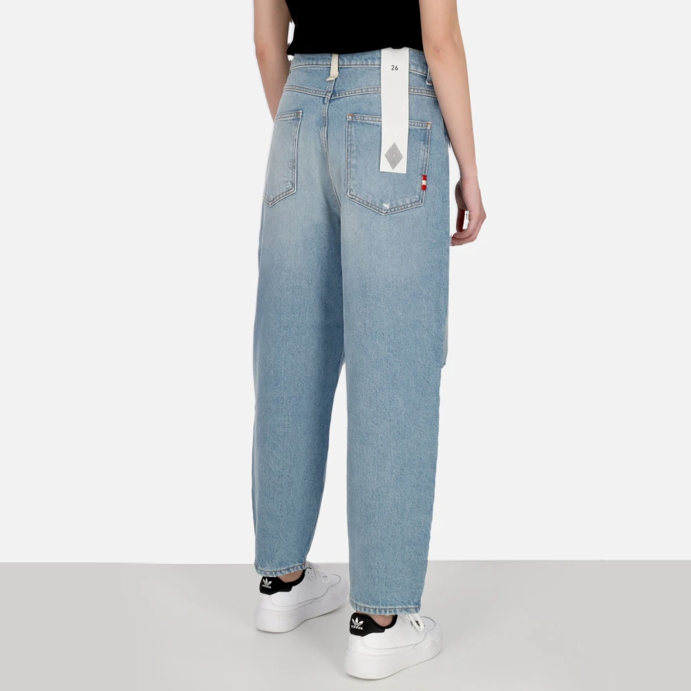 Amish Baggy Denim Jeans met Geborduurd Logo Blue Dames