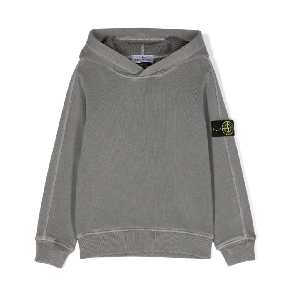 Stone Island Grå Plysch Bomull Hoodie Gray, Pojke