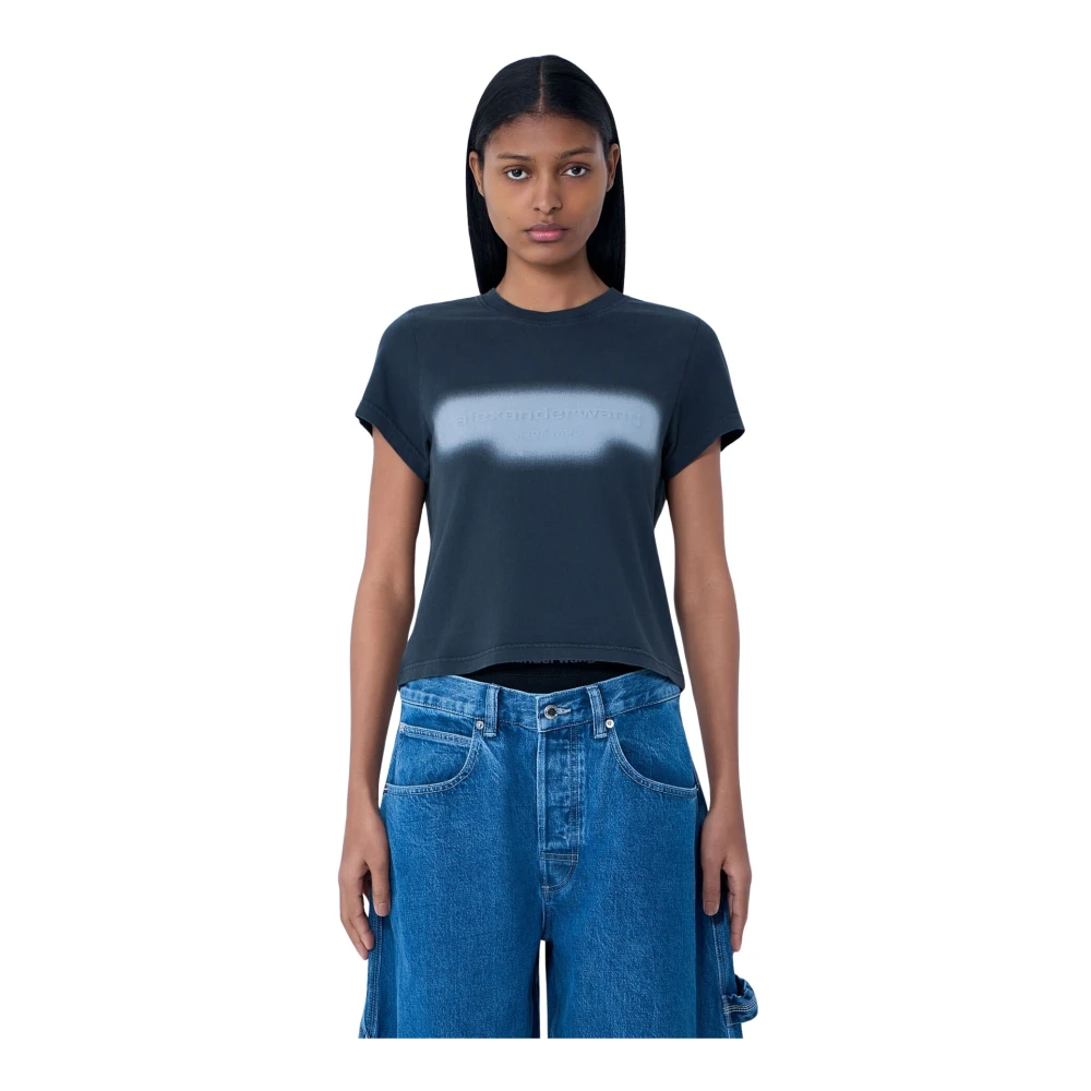Alexander Wang Women's Gray T-Shirts, S, Cotton Jersey Logo T-Shirt