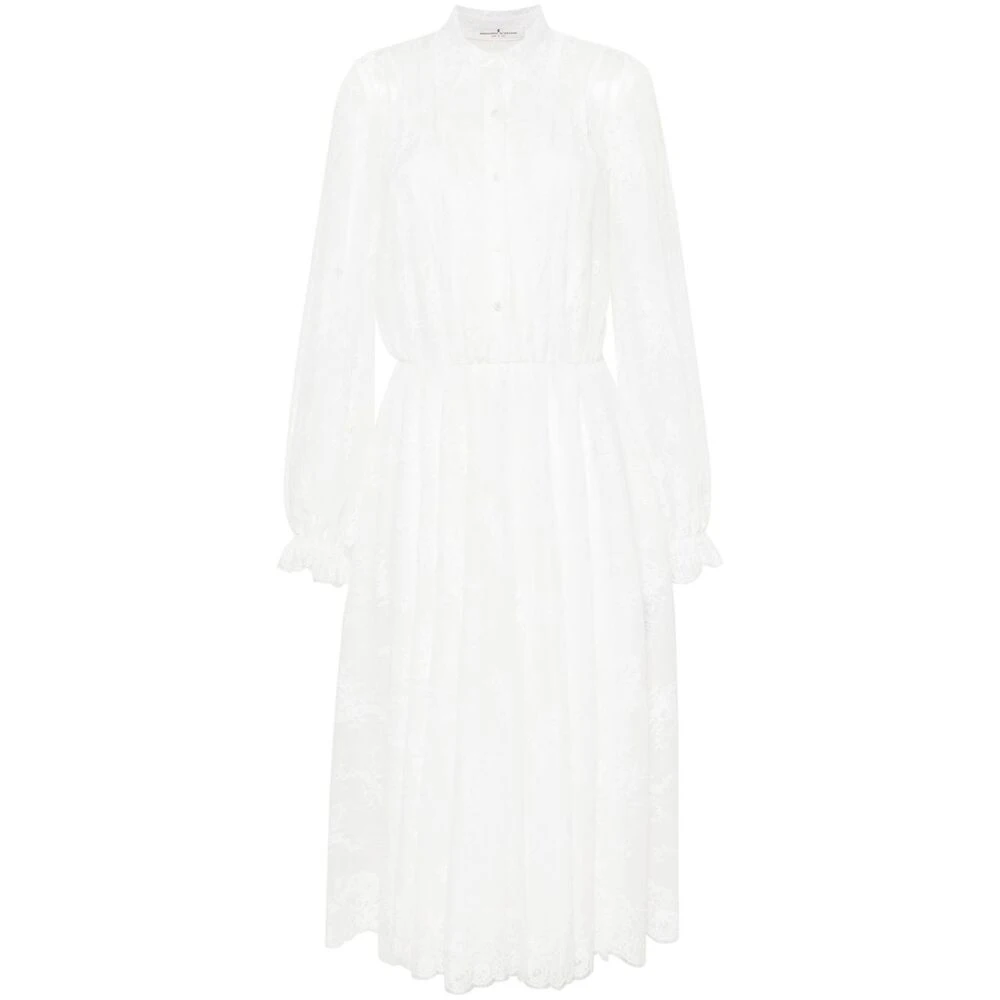 Ermanno Scervino Bloemenkanten jurk met pofmouwen White Dames