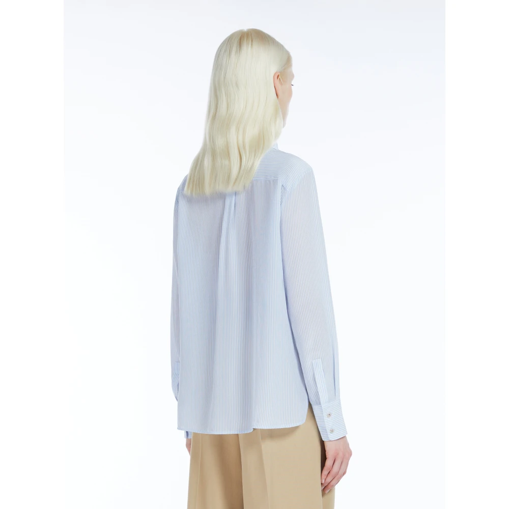 Max Mara Studio Gedrukte zijden overhemd met juweelknopen Blue Dames