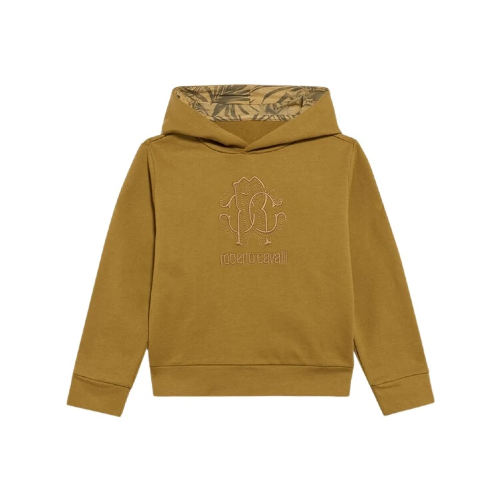 Roberto Cavalli Boys Green Kids Sweatshirts, 2 Y, Hoodie Sweatshirt With Monogram Rc