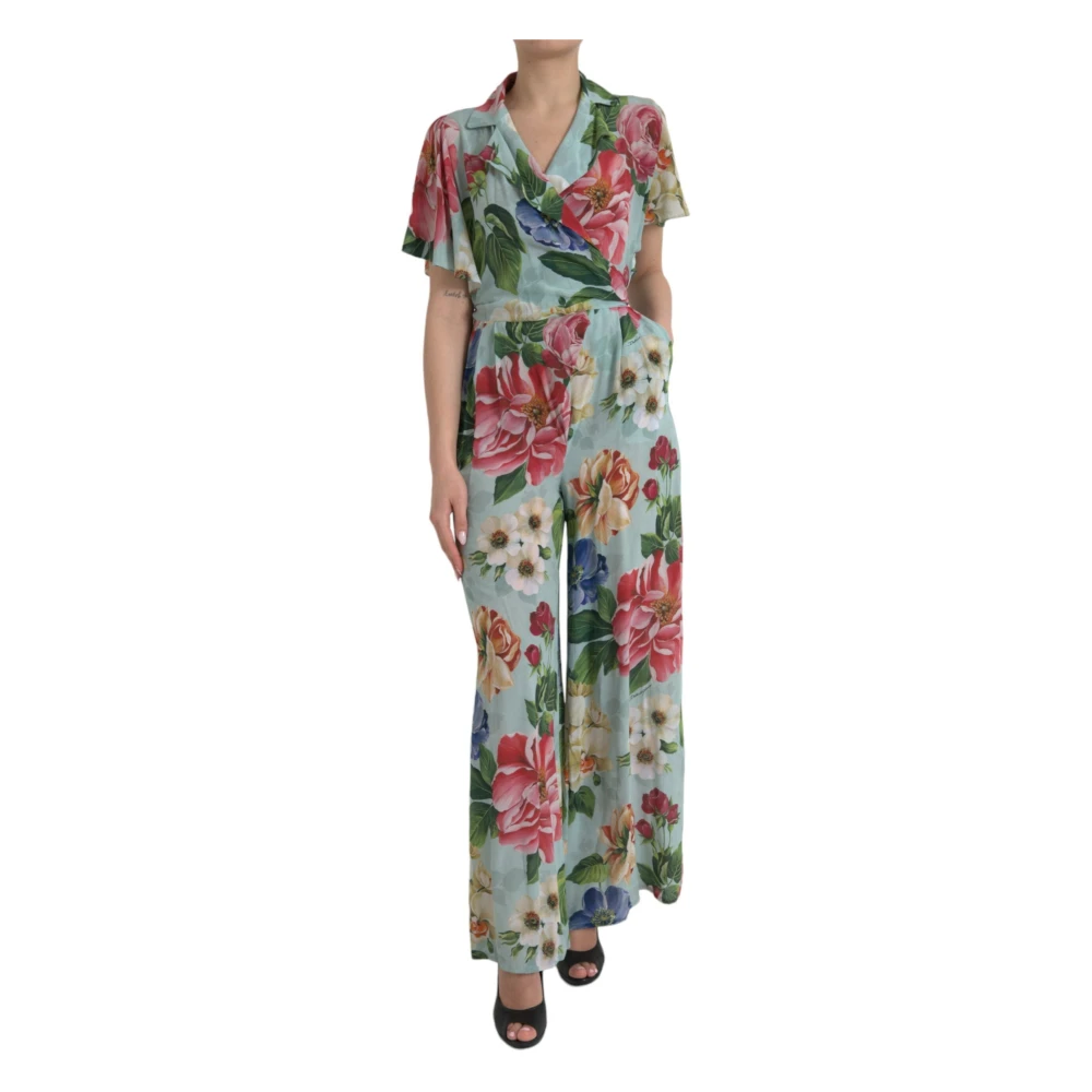 Dolce & Gabbana Bloemen zijden jumpsuit met wijde pijpen Multicolor Dames