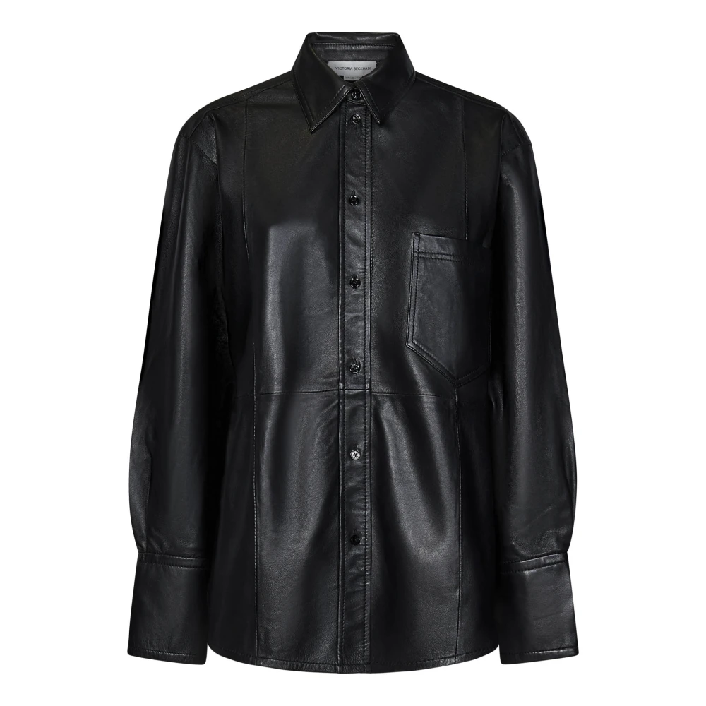 Victoria Beckham Zwarte Nappa Leren Oversized Shirt Black Dames