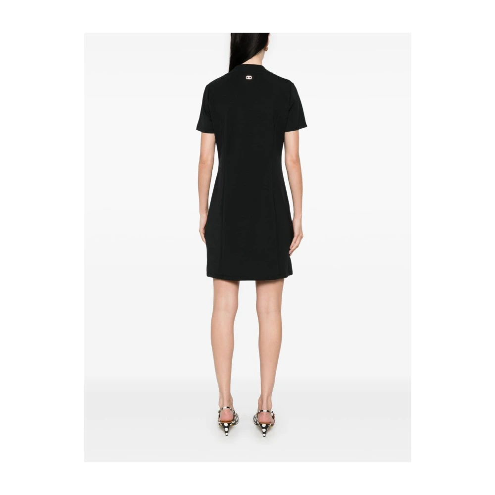 Liu Jo Zwarte V-hals jurk met logo detail Black Dames