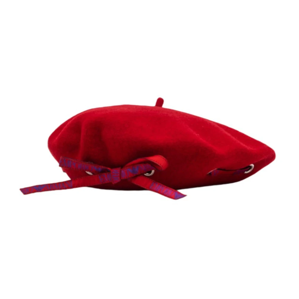 Emporio Armani Rode Wollen Hoed met Blauw Logo Red Dames
