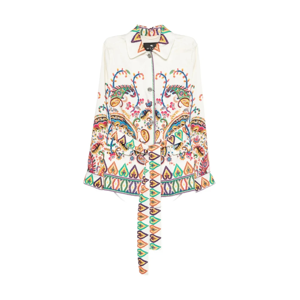 Etro Green Paisley-Print Belted Jacket - Female - Shirts - M - Blouses & Shirts