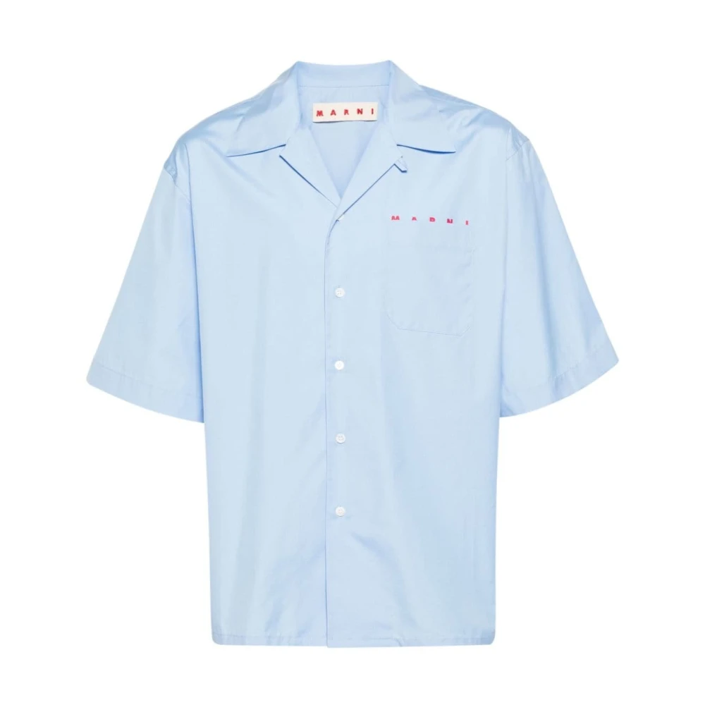 Marni Gedrukt Logo Poplin Overhemd Blue Heren