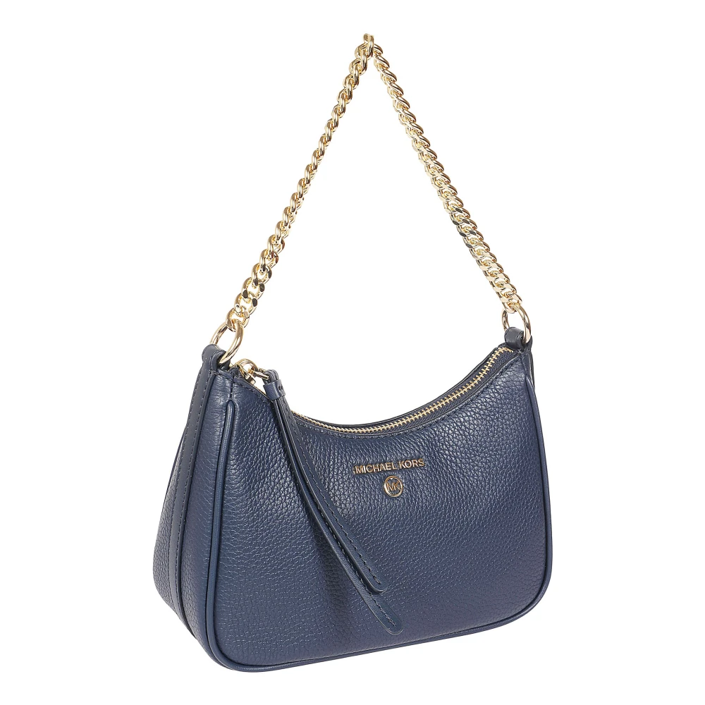 Michael Kors Zwarte Gehamerde Leren Handtas met Goudkleurige Hardware Blue Dames