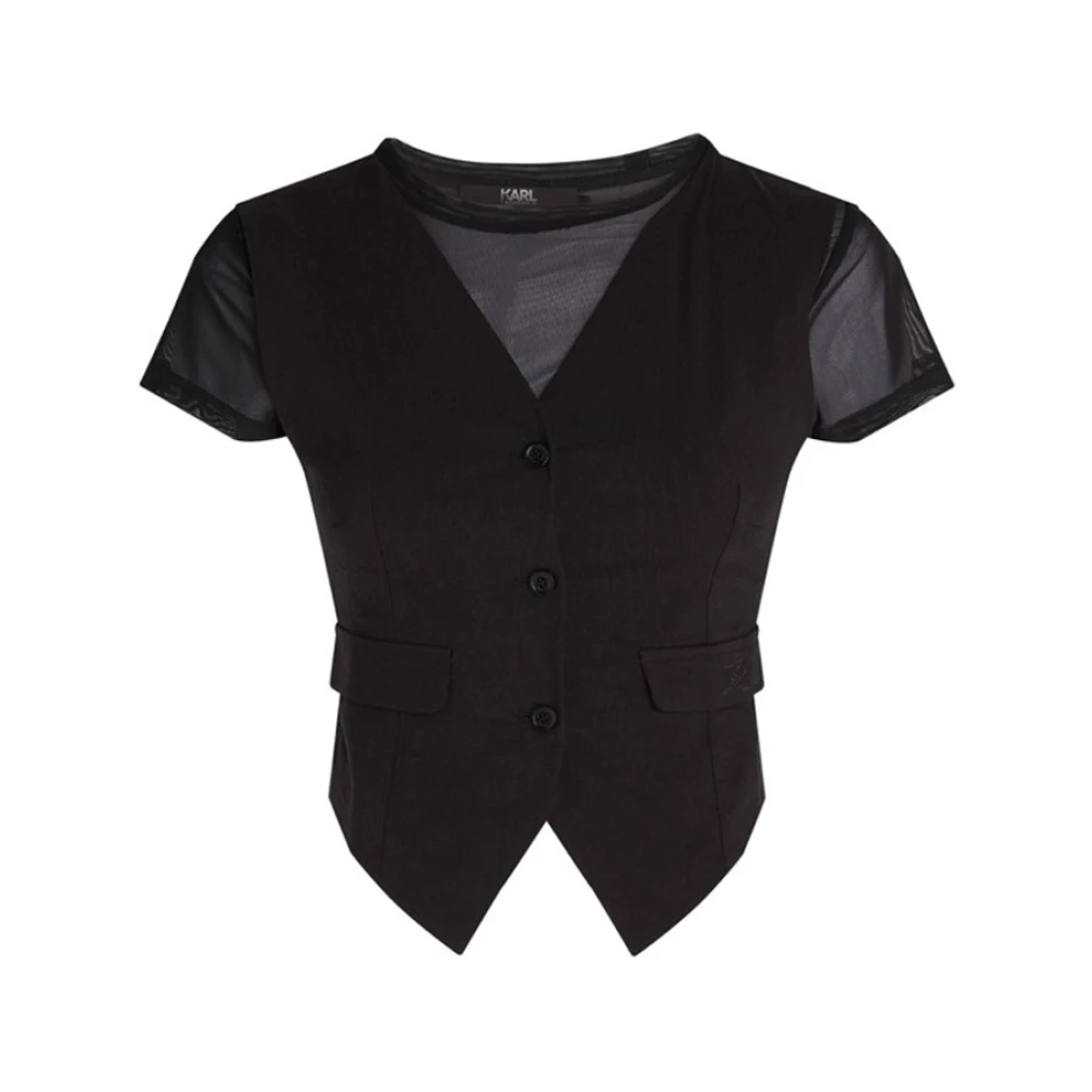 Karl Lagerfeld Gelaagd Mesh Vest T-shirt Black Dames