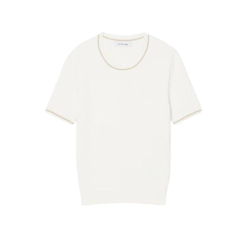 Lacoste Kvinno Vit Stickade Tröjor Dam, Xs, Bomull, Kortärmad Kabelstickad Tröja