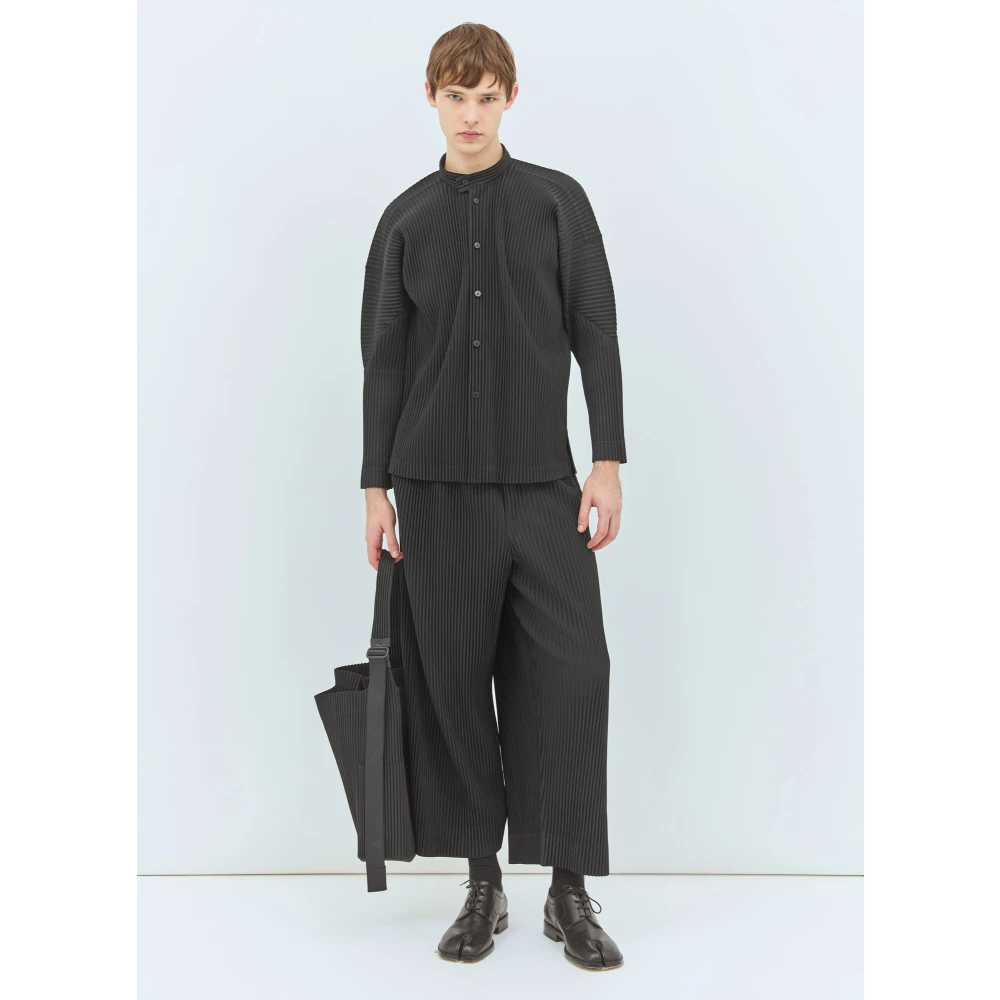 Issey Miyake Geplooide bandkraag overhemd Black Heren