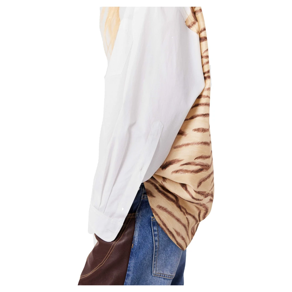 Stella Mccartney Tijgerprint Oversized Zijden Shirt Beige Dames