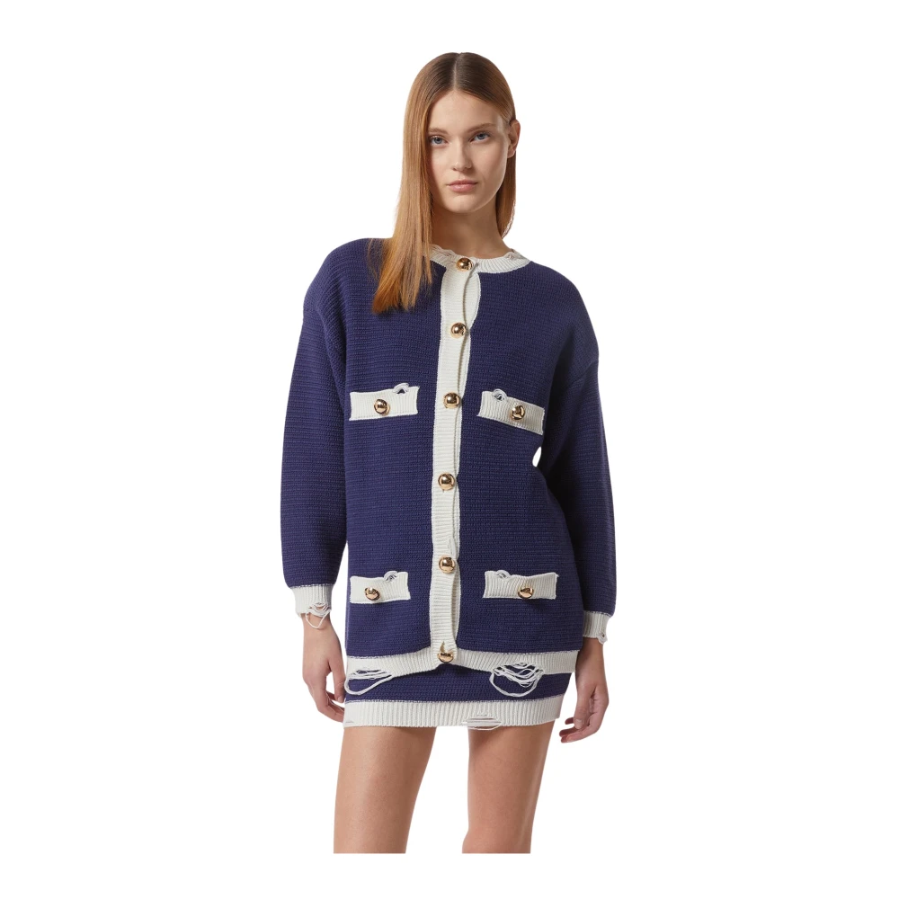 Silvian Heach Donna Blu - Cardigan In Maglia Con Dettagli A Contrasto - Knitwear - 2XS