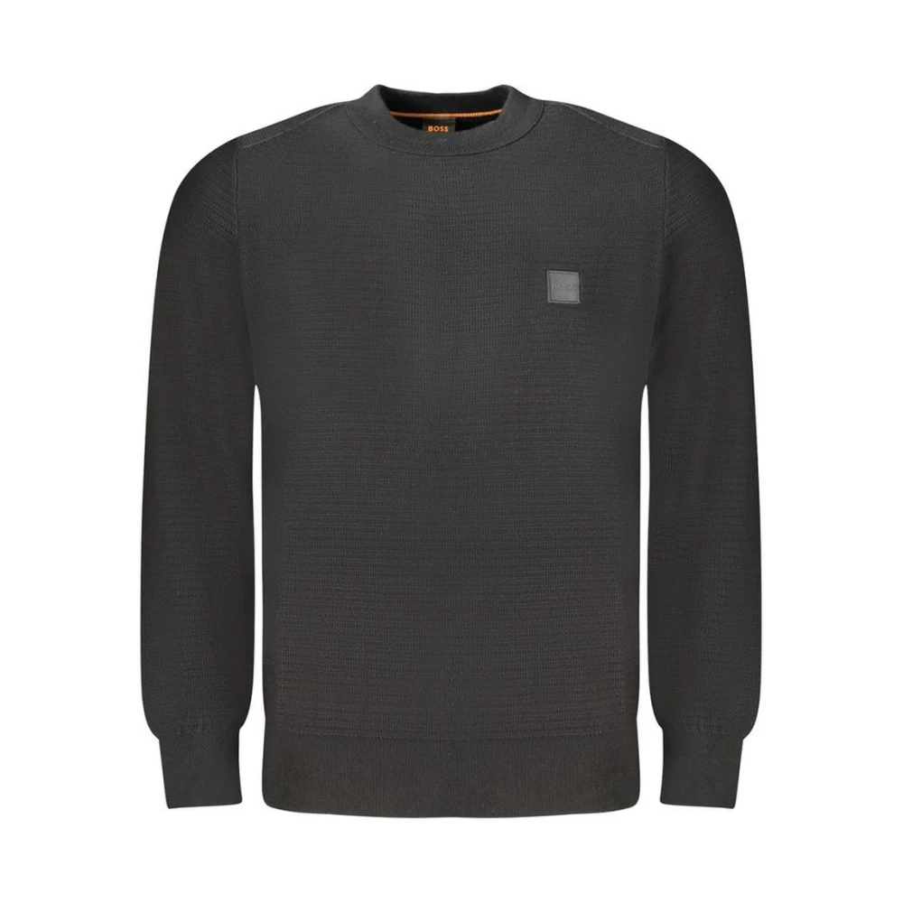 Boss Uomo Nero Maglione In Cotone Piqué Con Patch Con Logo - Immagine 4