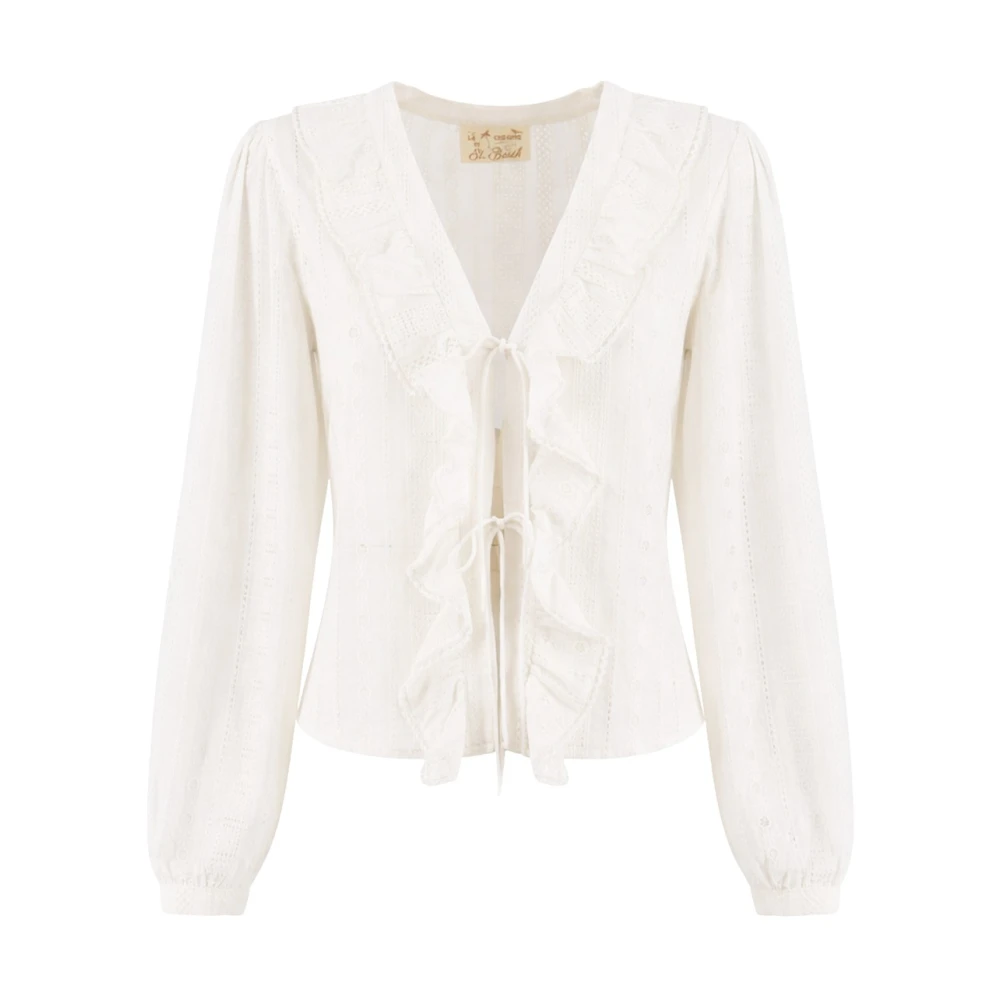 Mc2 Saint Barth White Blouses, Female, M, Broderie Anglaise Lace Blouse