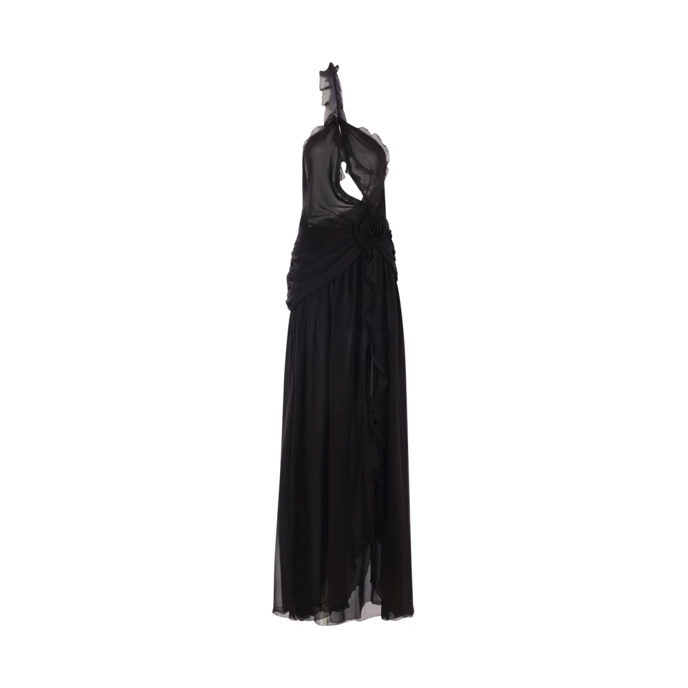 Blumarine Zwarte Zijden Georgette Asymmetrische Jurk Black Dames