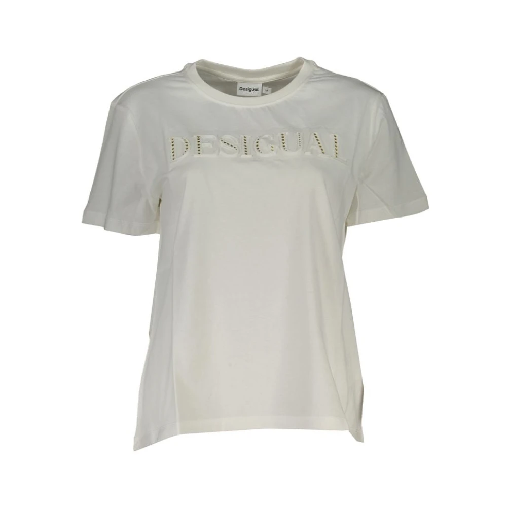 Desigual Witte Katoenen T-Shirt met Korte Mouwen White Dames